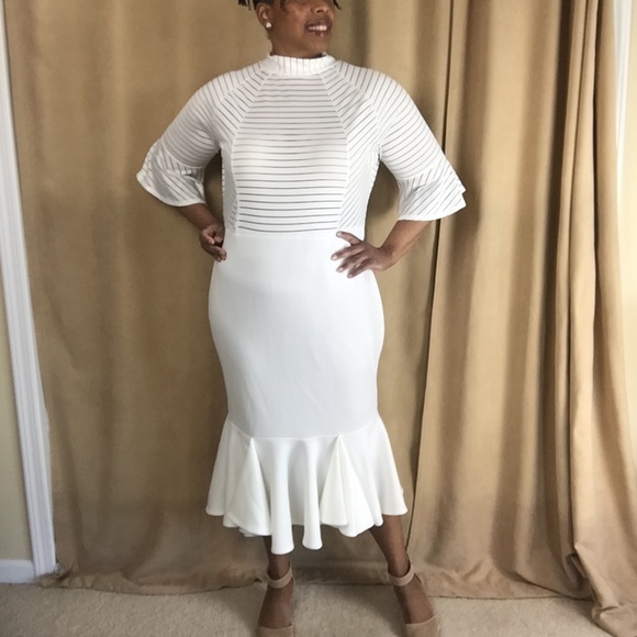 NWT Sheer Stripe Trumpet Dress w/ Bell Sleeves 3XL - Picture 3 of 16